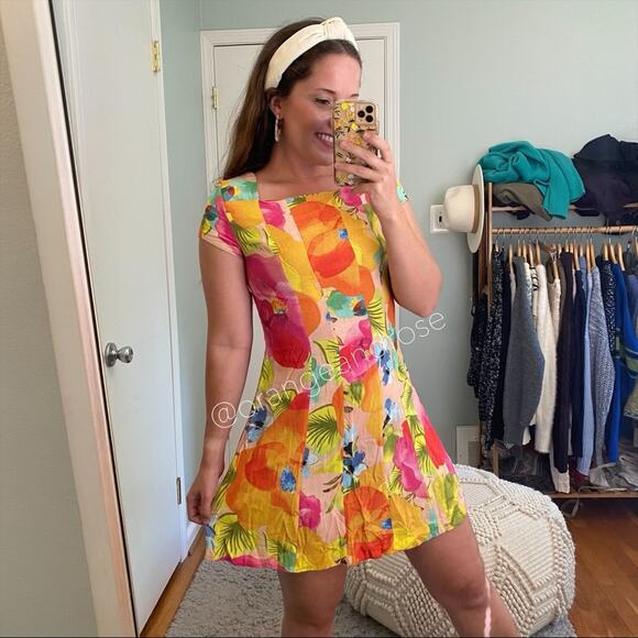 FARM Rio Brazil Vibrant Yellow Orange Tropical Soft Cotton Colorful Mini Dress S - Picture 5 of 12